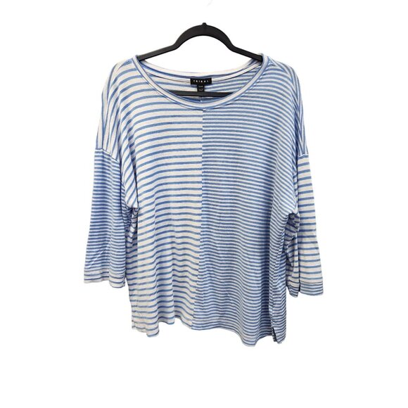 Tribal Women's TG/XL Blue Striped 3/4 Sleeve Pullover Knit Top - Picture 1 of 6